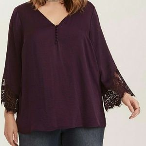Torrid Purple Bell Sleeve Lace Chemise Top 4X